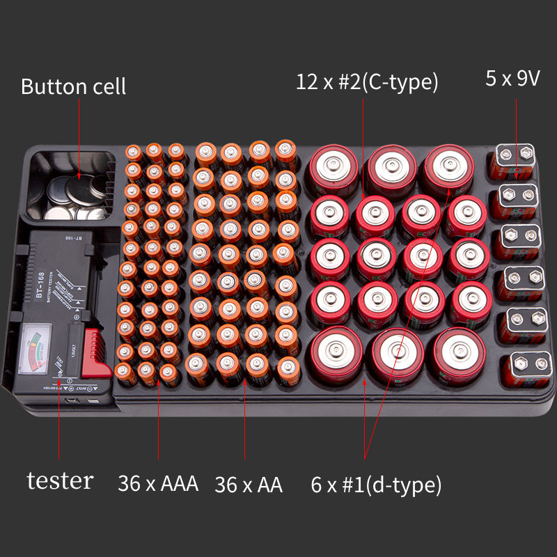 battery capacity test box battery storage box AAA/AA battery C-type D-type battery 9V battery flat panel battery storage box 93 large capacity